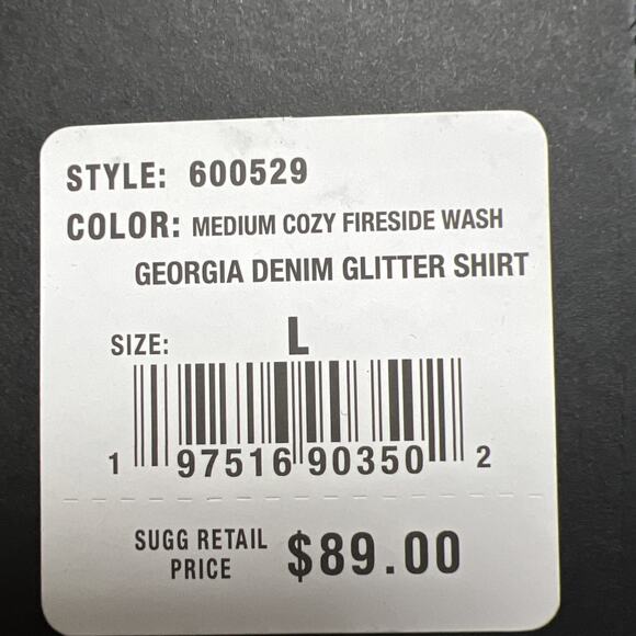 True Religion Shirt Womens Large Georgia Denim Glitter Cosy Fireside Wash NEW - Picture 7 of 12